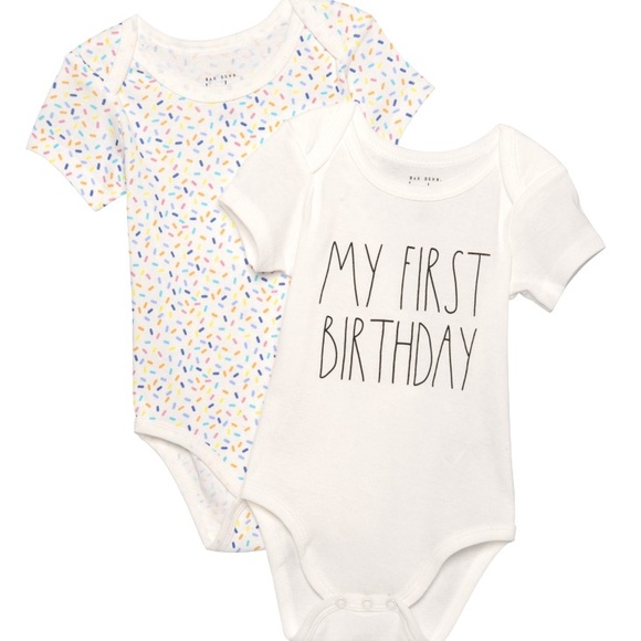 SOLD🎂✨Rae Dunn My First Birthday & Sprinkles Baby Bodysuits 2Pack Short Sleeve - Picture 4 of 10